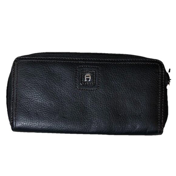 aigner wallet Zip Around Cowhide Leather Wallet Black - Picture 1 of 7